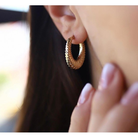 14 Ayar Tırtıklı Halka Küpe