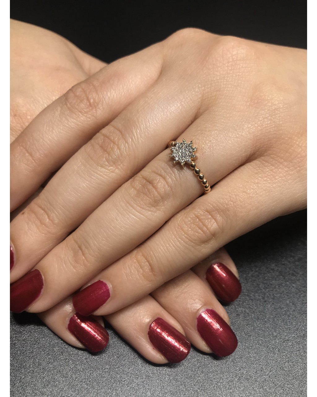 14 Ayar Taşlı Güneş Model Roze Yüzük 